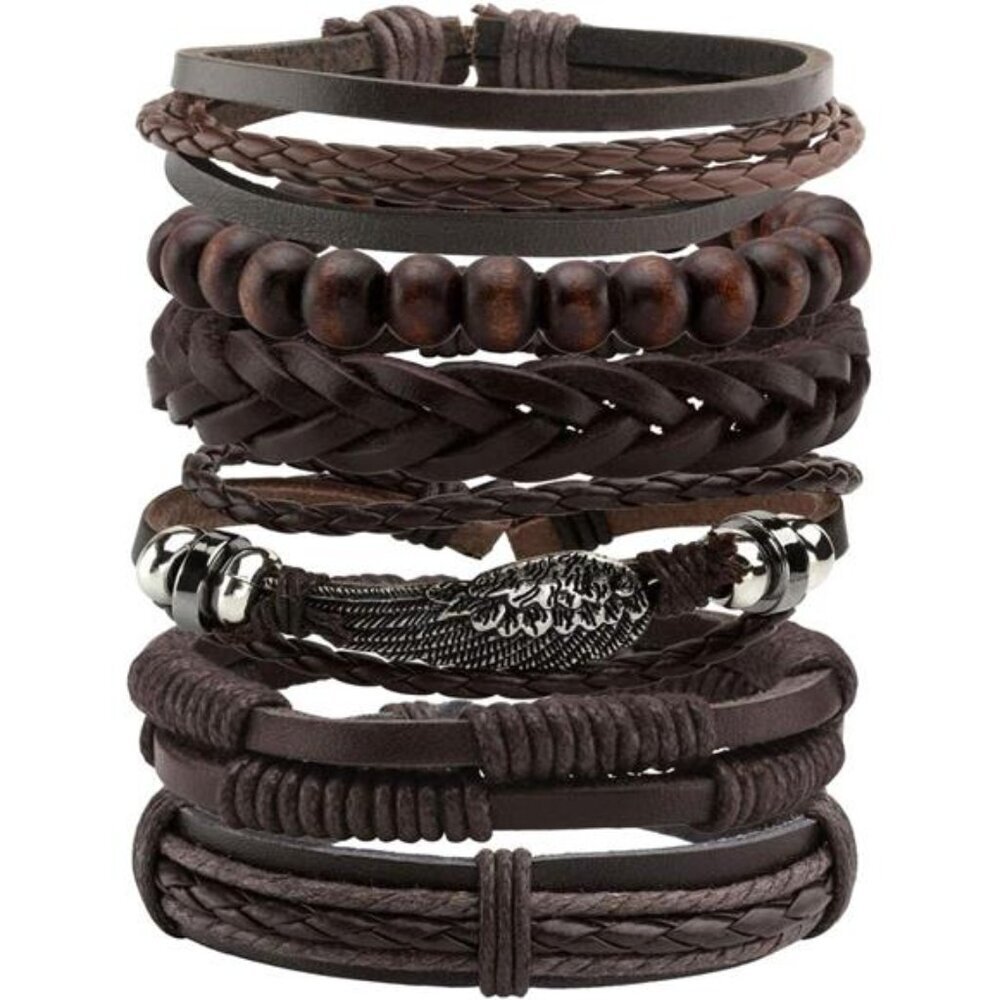 Braided Leather Bracelet Set Punk Cuff Wrap Bracelets Adjustable Men Women